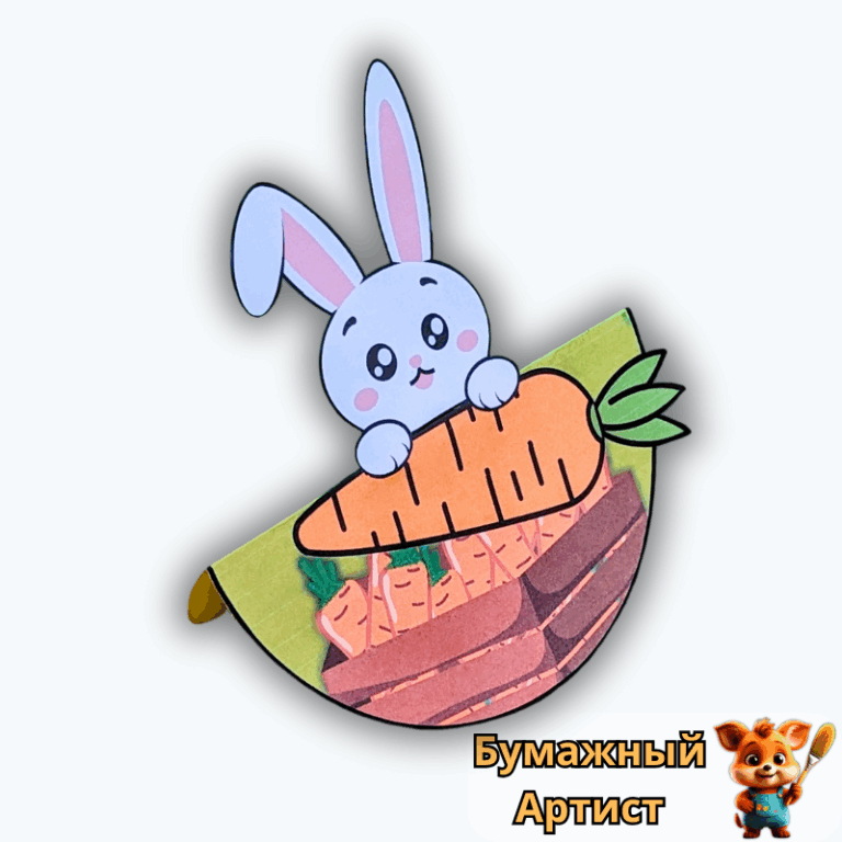 Поделка из бумаги - зайчик с морковкой своими руками
