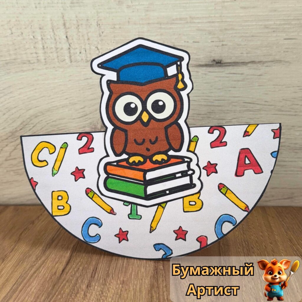 Объемная поделка качающаяся сова из бумаги к 8 сентября вид спереди